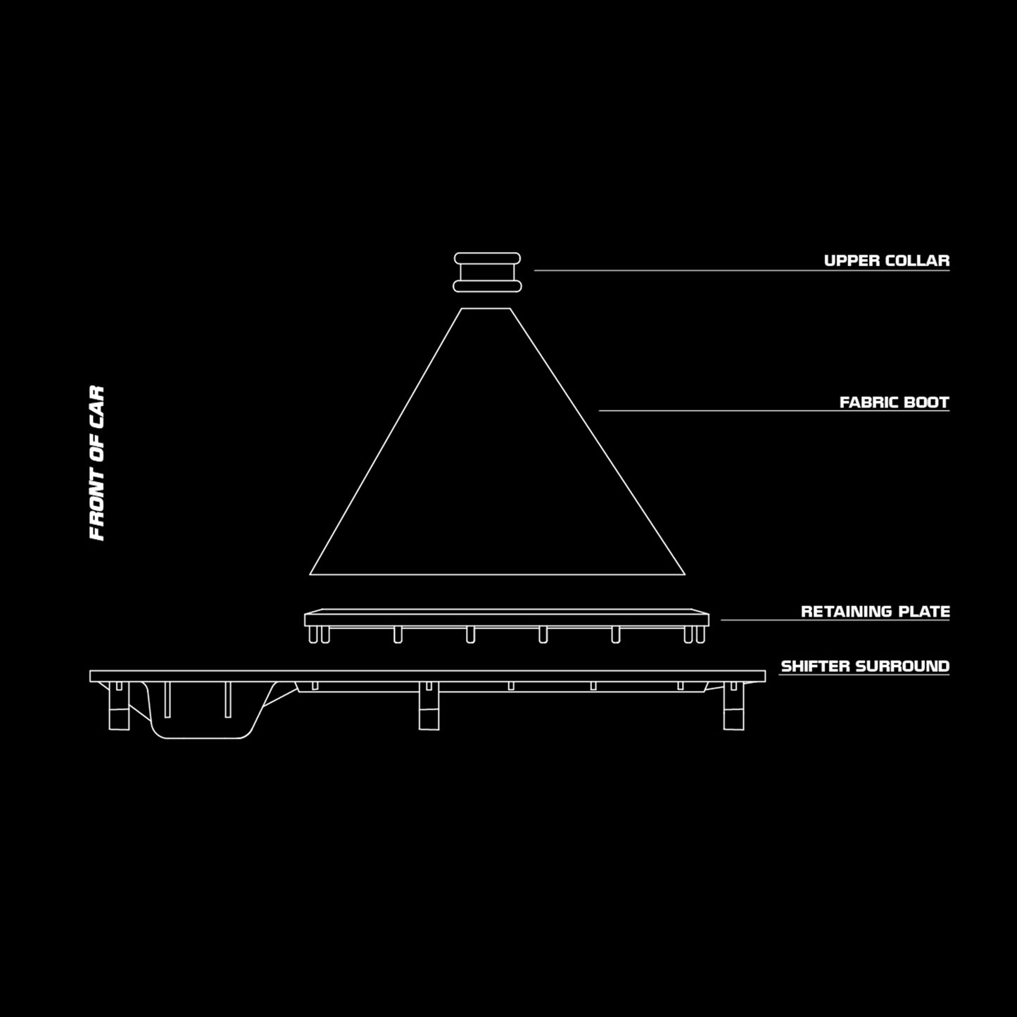 Wireframe diagram of the manual shifter surround kit for the Nissan R31 Skyline, showcasing the design and structure in 3D model form.